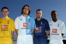 Alan Hutton poses with fellow new signings Chris Gunter, Jonathan Woodgate and Gilberto at the Tottenham Hotspur training ground following the close of the January transfer window in 2008. (Photo by Ryan Pierse/Getty Images)