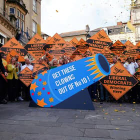 Newly elected Liberal Democrat MP Sarah Dyke with party leader Sir Ed Davey in Frome, Somerset, after winning the Somerton and Frome by-election (Picture: Ben Birchall/PA)