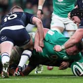Scotland put in a huge defensive effort against Ireland and were able to deny Tadhg Furlong on this occasion.  (Picture: Liam McBurney/PA)
