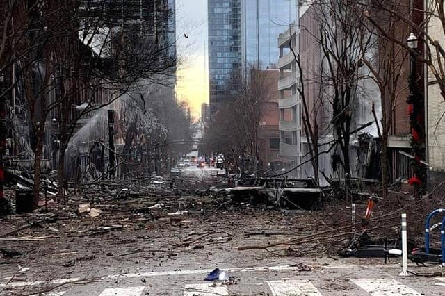 The explosion caused significant damage and disruption to the street and nearby areas (Picture: Reuters)