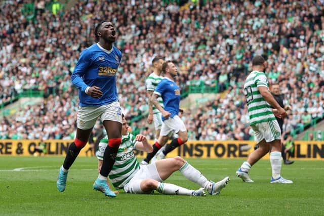 Fashion Sakala shows his frustration after missing the chance to put Rangers 2-1 ahead at Celtic Park on Sunday. (Photo by Ian MacNicol/Getty Images)