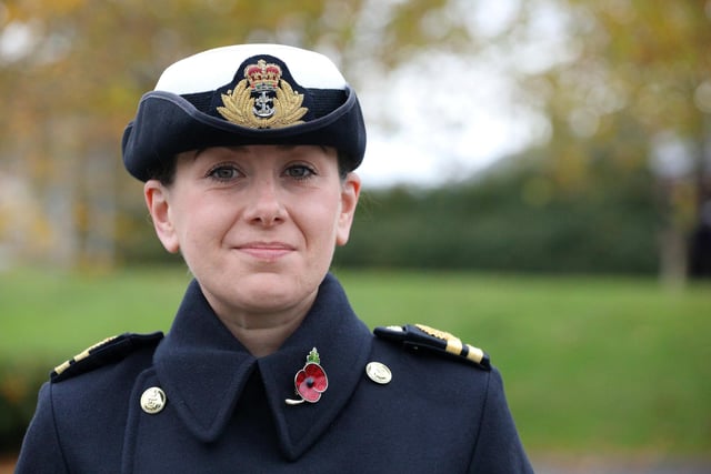 Lt Nicki Whitehead of QARNNS. The Royal Navy's Ceremonial Guard in their final rehearsal for their duties at the Cenotaph in London, on Remembrance Sunday. They were photographed at Whale Island, Portsmouth. Picture: Chris Moorhouse   (jpns 101121-32)
