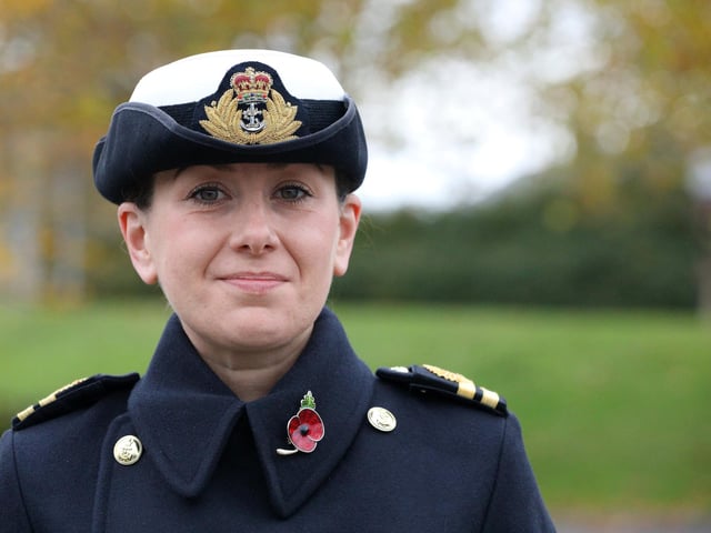 Lt Nicki Whitehead of QARNNS. The Royal Navy's Ceremonial Guard in their final rehearsal for their duties at the Cenotaph in London, on Remembrance Sunday. They were photographed at Whale Island, Portsmouth. Picture: Chris Moorhouse   (jpns 101121-32)
