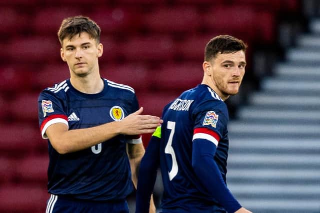 Kieran Tierney, left, and Andy Robertson in action for Scotland. Steve Clarke has identified a system that fits both players
