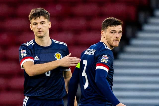 Kieran Tierney, left, and Andy Robertson in action for Scotland. Steve Clarke has identified a system that fits both players