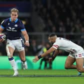 Duhan van der Merwe powers past Joe Marchant to score his first try in the Six Nations triumph over England at Twickenham.