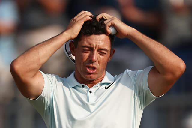 Rory McIlroy reacts after finishing the 18th hole during the final round in North Carolina. Picture: Jared C. Tilton/Getty Images.