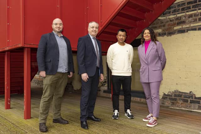 From left: Stephen Coleman, Richard Lochhead, and start-up founders Richie Wan and Genna Masterton. Picture: Cameron Allan.