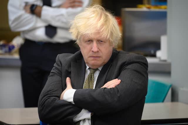 Following the North Shropshire byelection, questions have been raised about the political future of Boris Johnson, pictured on a constituency visit to Uxbridge police station yesterday (Picture: Leon Neal/Getty Images)