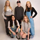 Learners Becky, Jay and Dani (back row) with models Amy Mackie and Eve Mackie (front row)