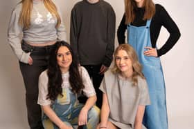 Learners Becky, Jay and Dani (back row) with models Amy Mackie and Eve Mackie (front row)