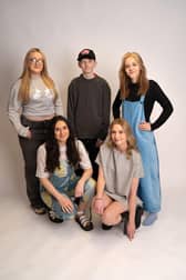 Learners Becky, Jay and Dani (back row) with models Amy Mackie and Eve Mackie (front row)