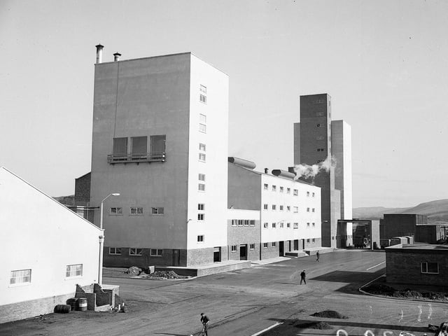 An exterior view of the Grants Distillery, in Girvan, in October 1964.