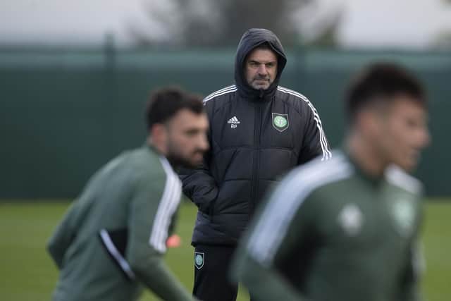 Celtic manager Ange Postecoglou casts an eye over training ahead of the trip to Hearts (Photo by Craig Foy / SNS Group).