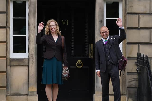 Scottish Green Party co-leaders Patrick Harvie and Lorna Slater arrive at Bute House, Edinburgh, ahead of an announcement on the finalisation of an agreement between the SNP and the Scottish Greens to share power in Scotland. Picture: PA