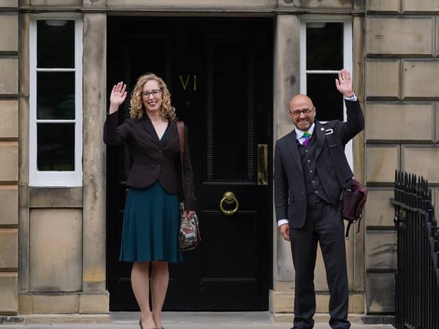 Scottish Green Party co-leaders Patrick Harvie and Lorna Slater arrive at Bute House, Edinburgh, ahead of an announcement on the finalisation of an agreement between the SNP and the Scottish Greens to share power in Scotland. Picture: PA