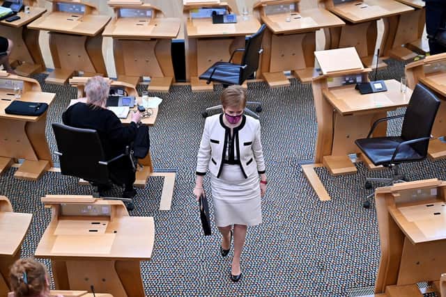 First Minister Nicola Sturgeon at the Scottish Parliament in Holyrood. Picture: PA