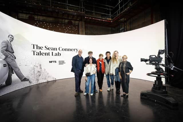 The Sean Connery Talent Lab is launched by National Film and Television School director Jon Wardle, Jason Connery, Jason’s partner Fiona, Holly Gordon, founding executive director of the Sean Connery Foundation, Stephane Connery, Stephane’s partner Tania and Alison Goring, head of NFTS Scotland. Picture: Tim Whitby
