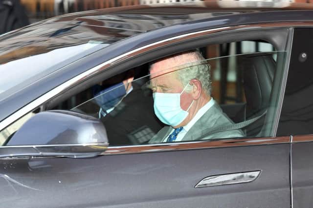 The Prince of Wales leaving the King Edward VII Hospital in London after visiting his father, the Duke of Edinburgh.