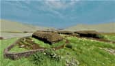 The visualisation of a 30ft longhouse at the lost township of Caen, which was cleared of people in the early 19th Century.