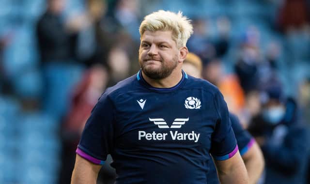 Oli Kebble played at tighthead for Scotland during the Autumn Nations Series. (Photo by Ross MacDonald / SNS Group)