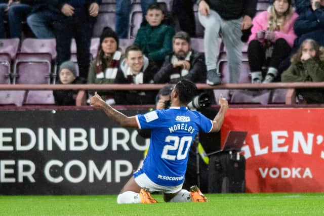 Alfreod Morelos was criticised for his celebrations during Rangers' 3-0 win over Hearts. (Photo by Mark Scates / SNS Group)
