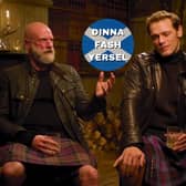 Sam Heughan (Jamie Fraser) and Graham McTavish (Dougal MacKenzie) enjoying some playful banter on the set of "Men in Kilts".