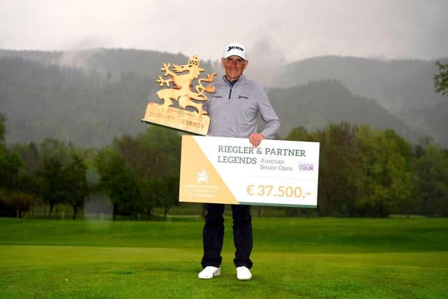 Euan McIntosh poses with the trophy after his breakthrough success on the Legends Tour. Picture: Phil Inglis/Getty Images.