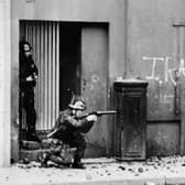 British army soldiers patrolling in the Bogside quarter of the city of Derry in 1971. Picture: Getty