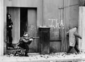 British army soldiers patrolling in the Bogside quarter of the city of Derry in 1971. Picture: Getty