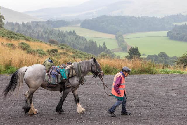 Eighty-year-old Jane Dotchin with her horse Diamond and Dinky her disabled Jack Russell. Photo: Katielee Arrowsmith/SWNS