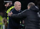 Livingston manager David Martindale shakes hands with Celtic boss Ange Postecoglou at full time. (Photo by Craig Williamson / SNS Group)