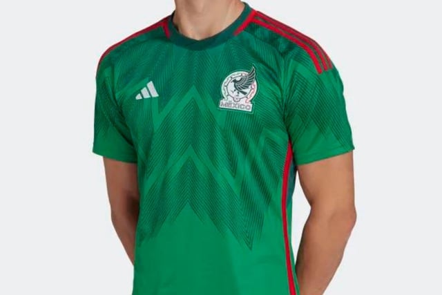 With the contrasting deep green and red trim, Mexico's kit stands out from jersey's of old and has a lush green design woven into it. Stunner.