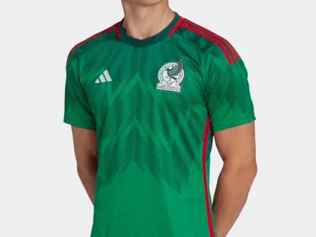 With the contrasting deep green and red trim, Mexico's kit stands out from jersey's of old and has a lush green design woven into it. Stunner.