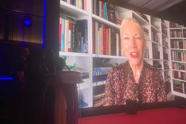 Annie gives her video acceptance speech at the MBCC awards.