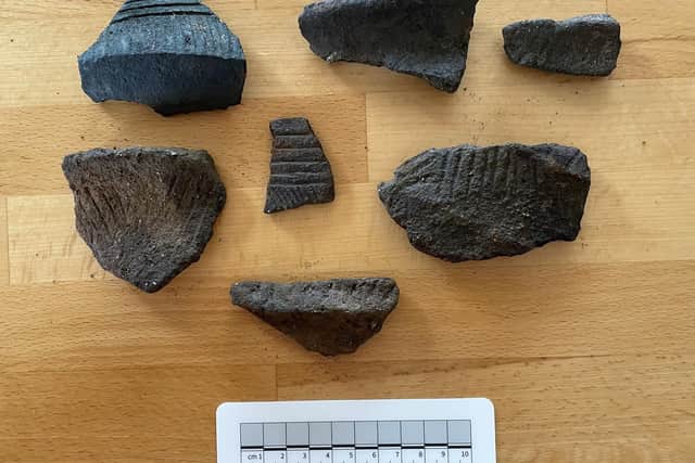 Pieces of Neolithic pottery found from one of the crannog sites on Uist. PIC: Islands of Stone.