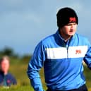 Sandy Scott of GB & Ireland celebrates holing a putt during the 2019 Walker Cup at Royal Liverpool Golf Club. Picture: Richard Martin-Roberts/R&A/R&A via Getty Images.
