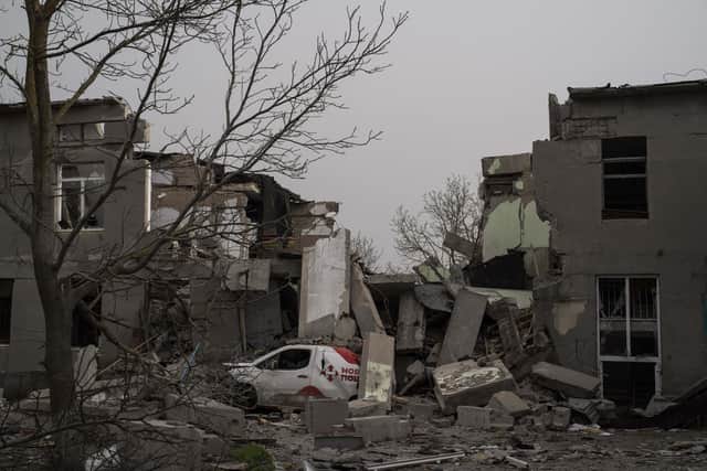 A damaged school following a Russian attack occurred at mid March, on the outskirts of Mykolaiv, Ukraine, on Friday, April 1, 2022