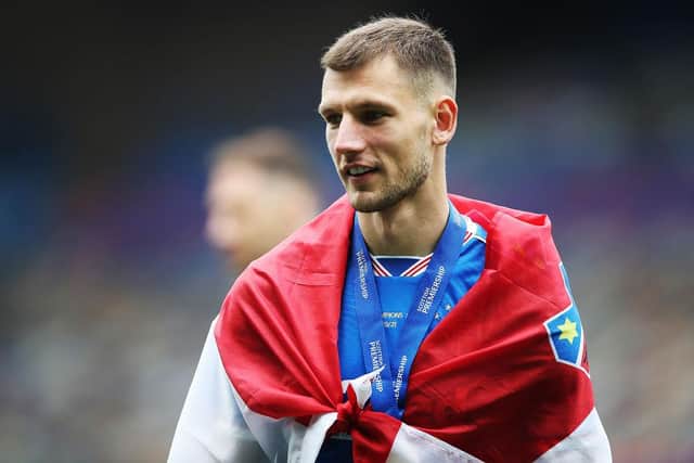 Borna Barisic of Rangers is seen during the Scottish Premiership match between Rangers and Aberdeen on May 15, 2021 in Glasgow, Scotland.  (Photo by Ian MacNicol/Getty Images)