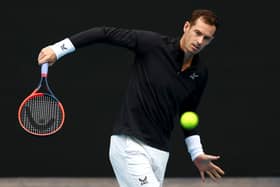 Andy Murray plays a backhand slice during a training session ahead of the 2024 Australian Open at Melbourne Park. (Photo by Graham Denholm/Getty Images)