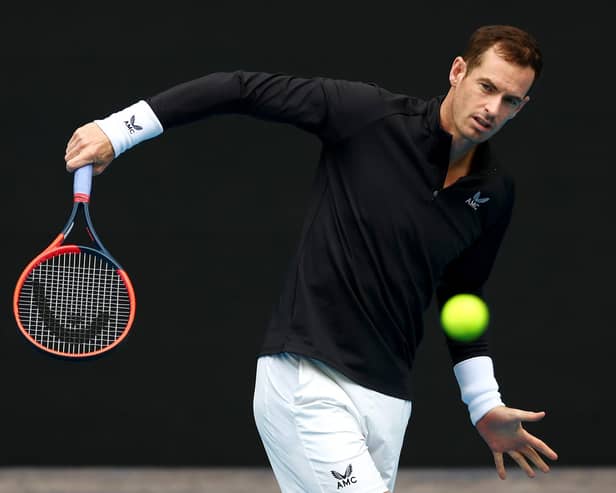 Andy Murray plays a backhand slice during a training session ahead of the 2024 Australian Open at Melbourne Park. (Photo by Graham Denholm/Getty Images)
