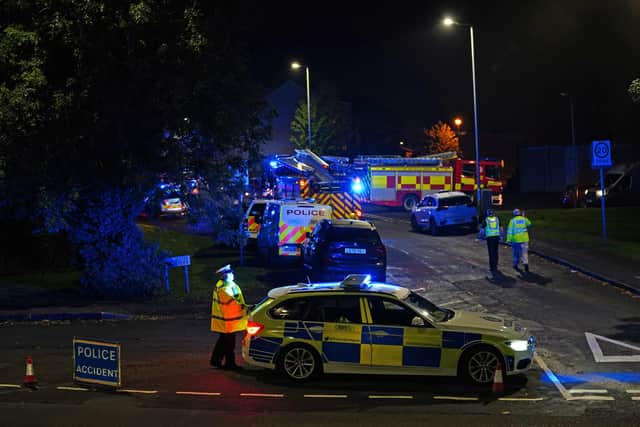 Police at the scene at Kincaidston Drive, Ayr, as four people have been taken to hospital following a large explosion at a house in Gorse Park, Ayr (Photo: Jane Barlow).