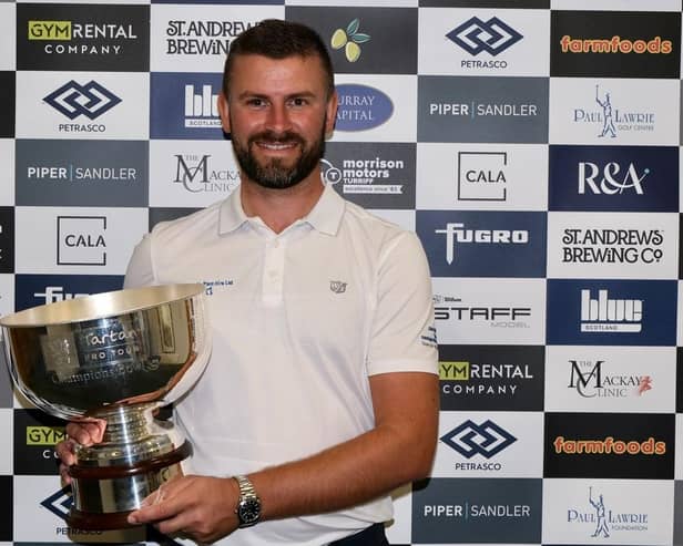 John Henry shows off the trophy after winning the Tartan Pro Tour's St Andrews Classic presented by Fugro. Picture: Tartan Pro Tour