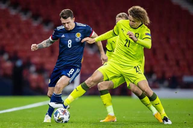 Ryan Jack in action for Scotland against Czech Republic at Hampden. The Rangers midfielder has the backing of his club manager Steven Gerrard as he bids to help Scotland reach the Euro 2020 finals. (Photo by Craig Williamson / SNS Group)