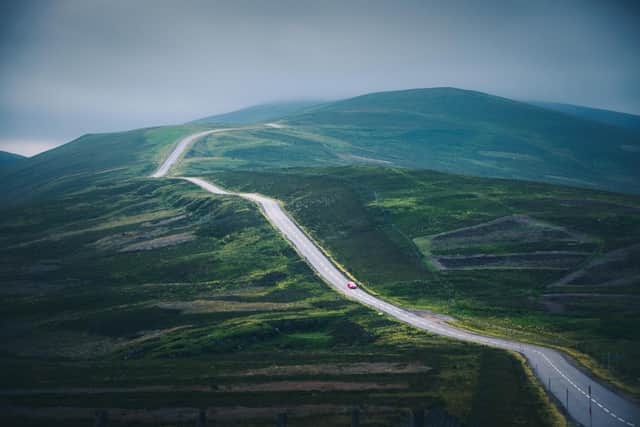 Winding road through the Cairngorms, on the final leg of the journey