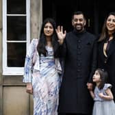 New First Minister Humza Yousaf poses with his wife, Nadia El-Nakla, step-daughter Maya, left, and daughter Amal at Bute House (Picture: Jeff J Mitchell/Getty Images)