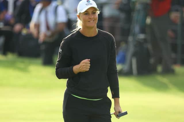 Anna Nordqvist celebrates 18th green after winning the AIG Women's Open at Carnoustie. Picture: Andrew Redington/Getty Images.