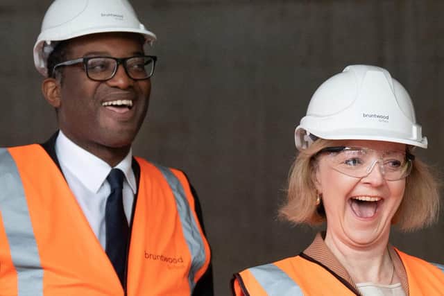 Liz Truss and Chancellor of the Exchequer Kwasi Kwarteng  visit a construction site for a medical innovation campus in Birmingham