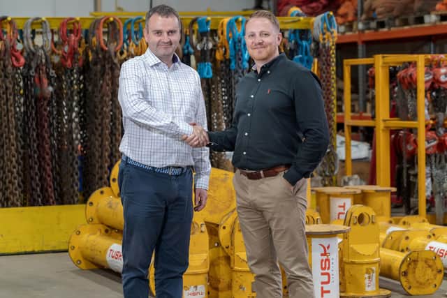 From left: Martin Suttie, MD of First Integrated Solutions, and Kevin Chalmers, who has the same title at Tusk Lifting. Picture: contributed.