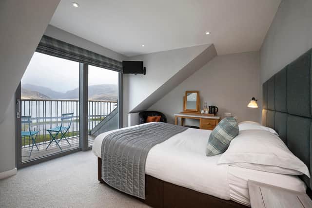 One of the bedrooms with views of the loch.